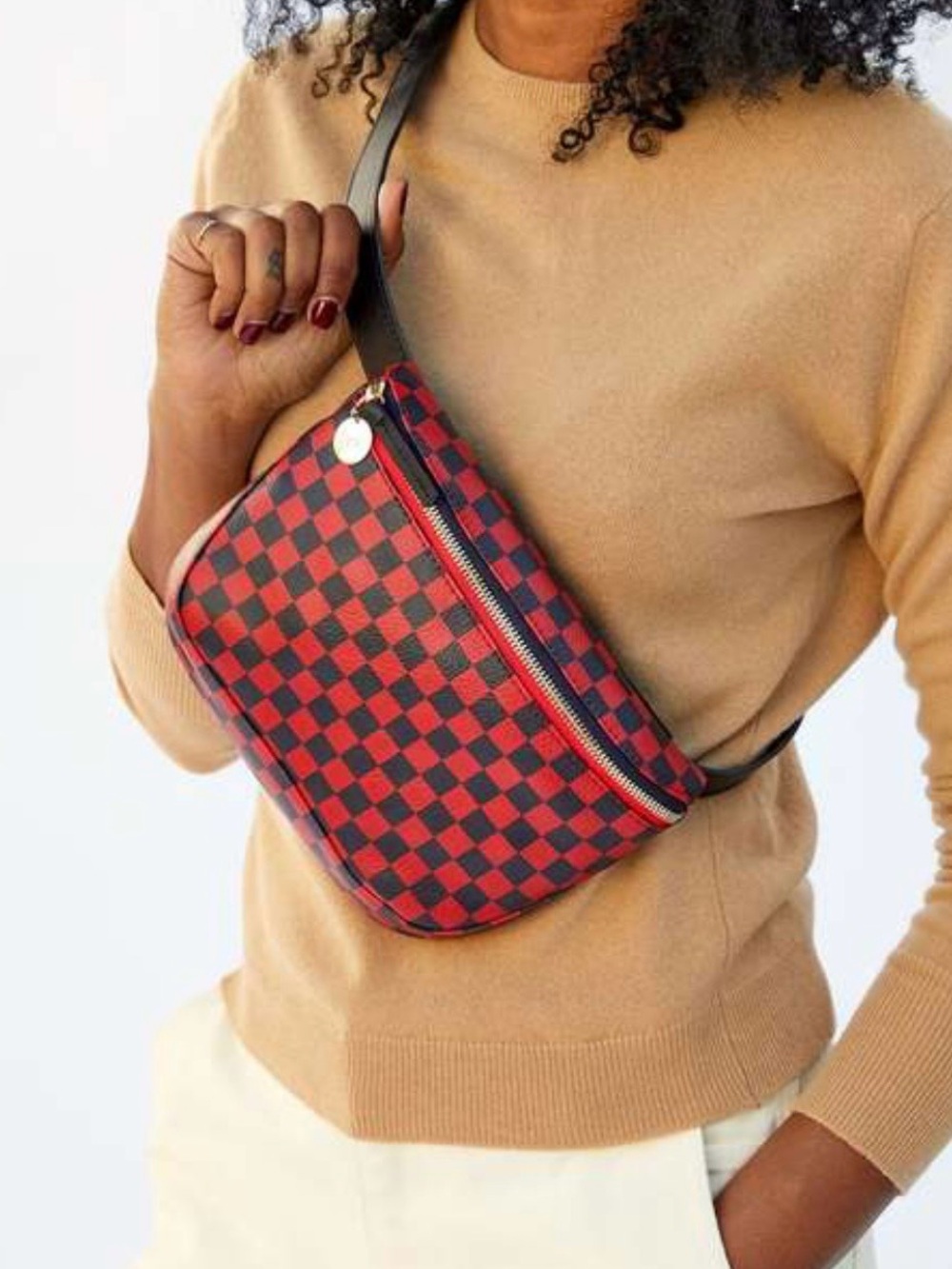 Clare V. Cherry Red/Navy Checkers Fanny Pack